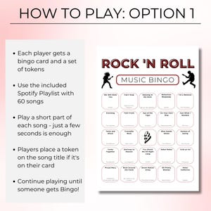 Rock and Roll Music Bingo, Printable Party Game, 100 Unique Cards, Instant Download, Fun Music Activity