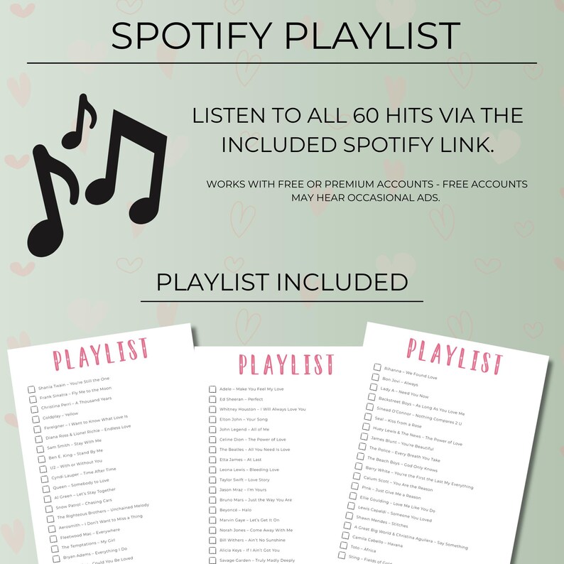 Love Songs Music Bingo, Fun Printable Game, Valentine's Day Celebration, 30 Cards, Music Party Activity