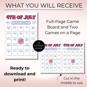 4th of July Music Bingo, Patriotic Party Game, 50 Printable Cards, Digital Download for Independence Day Fun