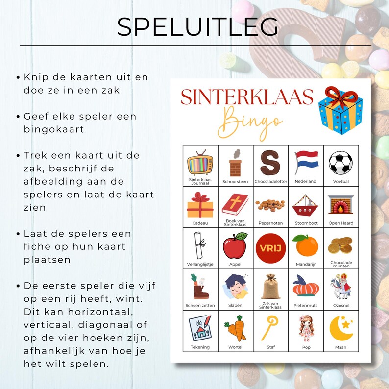 Sinterklaas Bingo Spel Printbaar, 100 Unieke Kaarten, Sinterklaas Activiteit voor Kinderen, School, Pakjesavond of Familiefeest