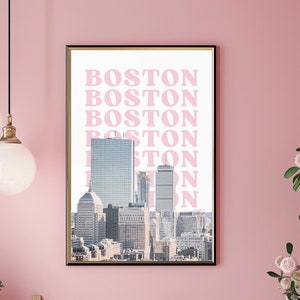 Boston Travel Print,Digital Art Download,Colorful Matches,Exhibition Print,Cute Trendy,Pink Wall Art,Indie Room Decor,Retro Pink Wall Art