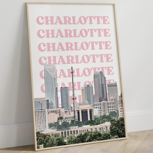 Charlotte North Carolina Travel Print,Digital Art Download,Colorful Matches,Exhibition Print,Cute Trendy,Indie Room Decor,Retro Pink Art