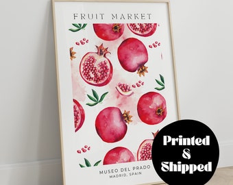 Pomegranade Wall Art, Printed and Shipped, Fruit Market Botanical Wall Art, Fruit Kitchen Art Print, Fruit Printable Art, Illustration