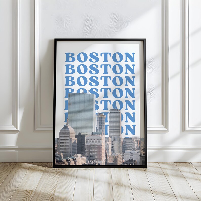 Cute Colorful Blue Boston Skyline Travel Print, Physical Print - Etsy