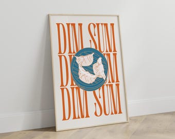 Dumpling Chinese Food Poster Orange and BluePrintable Chef Print Asian Print Modern Kitchen Decor Food Wall Art Food Print Digital Download