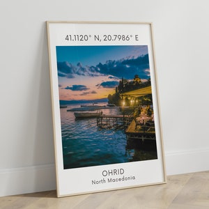 Lake Ohrid Decor,North Macedonia Art,Travel Art Print, Coordinates Poster, Digital Download,North Macedonia Gift,North Macedonia,Ohrid Print