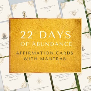 22 giorni di abbondanza - 22 carte di affermazione con mantra che creano meditazione sull'abbondanza PDF stampabile con copertina e pagina di note personali