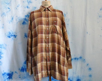 1980's Pierre Cardin Shirt, Oversized, Vintage One Pocket Check Plaid Shirt