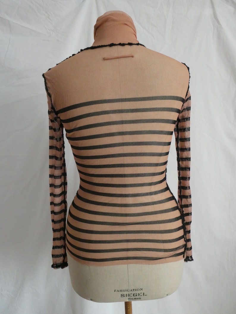 Iconic vintage Jean Paul Gaultier mesh top striped long sleeves Femme pink size S M image 6