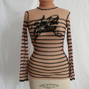 Iconic vintage Jean Paul Gaultier mesh top striped long sleeves Femme pink size S M image 1