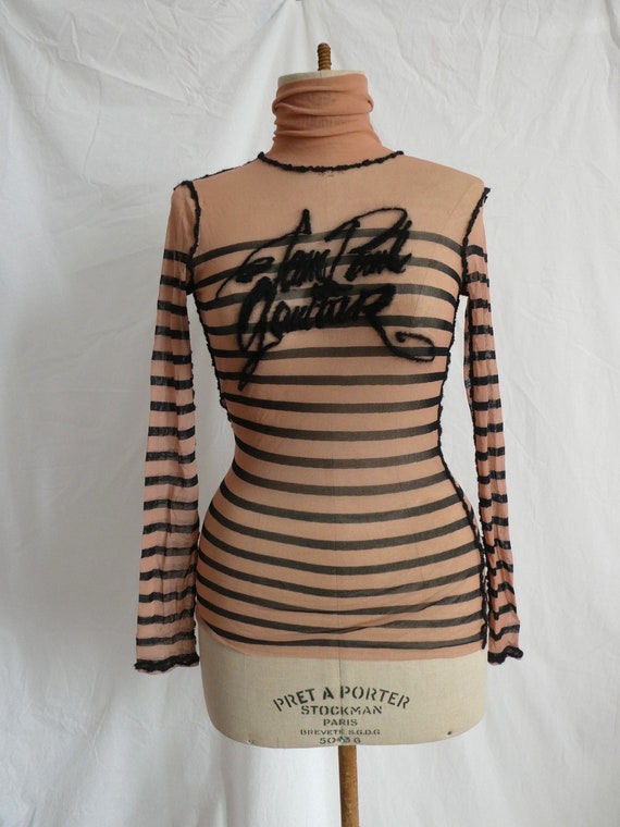 Iconic vintage Jean Paul Gaultier mesh top stripe… - image 1