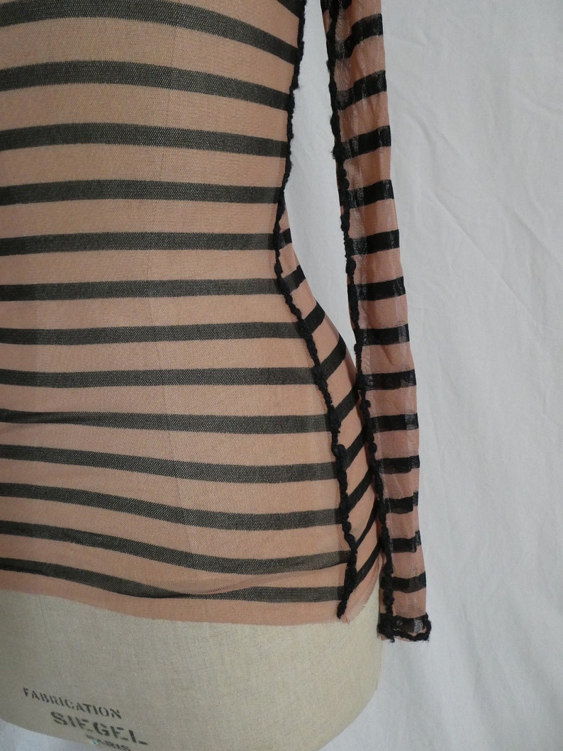 Iconic vintage Jean Paul Gaultier mesh top striped long sleeves Femme pink size S M image 3