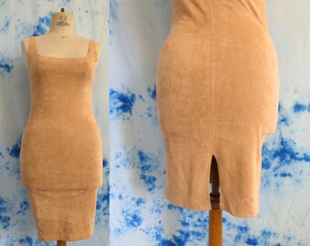 Vintage Dress faux suede dress 2000s | S-M | tan brown cottage western farmcore