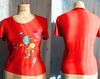 Vintage KENZO Top Red short Sleeve T Shirt Floral