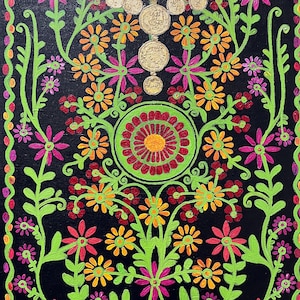 Palestinian traditional custom painting ,Gaza women thoub design , Palestinian embroidery design in original painting