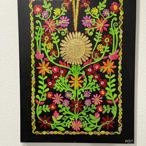 Palestinian traditional custom painting ,Gaza women thoub design , Palestinian embroidery design in original paintingسبحان الله و بحمده