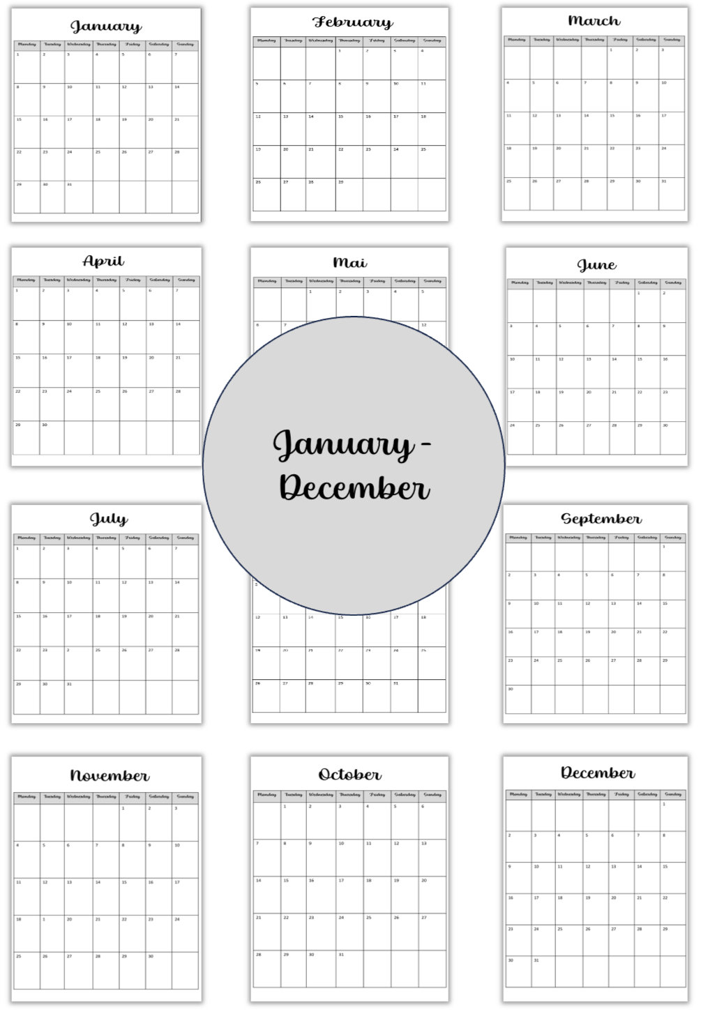 Printable Calendar 2024 Monthly Planner 2024 A4 Format Minimalist Annual Planner to Print Out