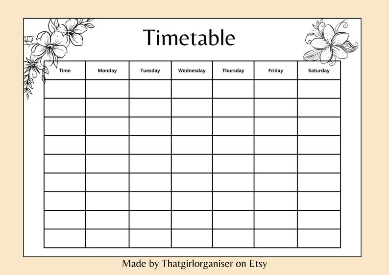 Timetables Printable 4 Different Versions Instant Download 9 Hours Timetables Printable 4 Different Versions Instant Download 9 Hours