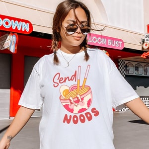 SEND NOODS unisex graphic t-shirt, asian ramen shirt, instant noodle lover top, food foodie tshirt, send noods retro, funny saying vintage