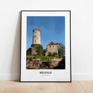 Poster Bielefeld Aquarell, arte da parete di design, stampa di design, regalo di viaggio di compleanno, opera d'arte, stampa, Germania