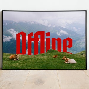 Offenline Design Poster, Moderne Premium Wandkunst, Kühe auf dem Berg, Printdesign