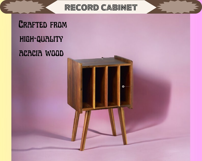 Wooden Record Player Stand, Midcentury Modern Vinyl Storage, Retro