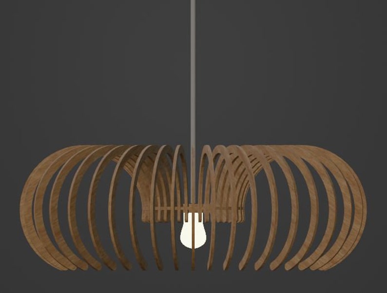 3 mm plywood laserskurna pendellampa SVG DXF-filer | Mall för modern träkrona | Glowforge digital nedladdning bild 5