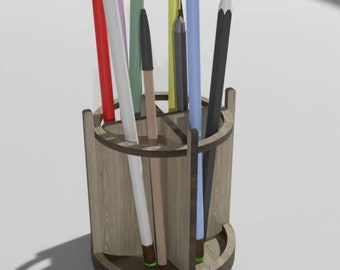 Organizador de escritorio cortado con láser SVG, portalápices de madera DXF, patrón de decoración de escritorio de oficina, madera contrachapada de 3 mm