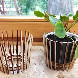 Laser Cut Planter DXF SVG File | 3mm Plywood Flower Pot Digital Download | DIY Plywood Plant Holder with 3D Printed Pot | No Glue Assembly