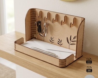 Key Holder Laser Cut File, Wooden Mail Organizer SVG, Entryway Keychain Rack, 3mm Plywood Template