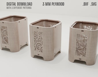 Plywood Patterned Laser Cut Pencil Holder 3mm Digital Download Dxf Svg Files, Vector Files For Wood Laser Cutting