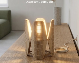 Modern Laser Cut Mood Lamp SVG DXF Files | Wooden Table Lamp Design | Digital Download Plywood Night Light