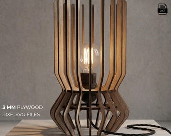 Wooden desk mood lamp SVG files | Laser cut 3mm plywood night light | Decorative standing lamp for CNC, Laser Cut DXF files