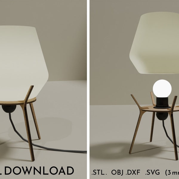 3D Printed And Plywood Laser Cut Lamp Geometric Minimalist Table Mood Lamp, svg dxf obj stl 3D print File Vector Files Digital Download