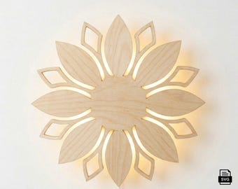 Flower Wall Lamp SVG DXF | Laser Cut Wooden Sconce Template | 4mm Plywood | Digital Download