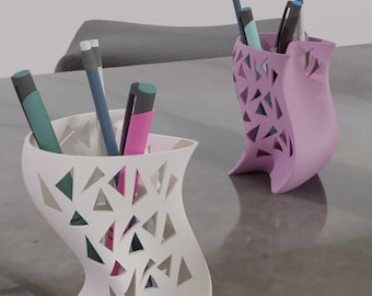 3D Printed Wavy PENCIL or TOOTHBRUSH holder with pattern - STL File