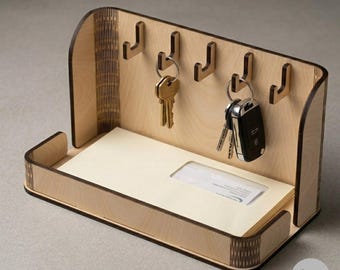 Entryway Mail Holder & Key Rack SVG | Wall Organizer Laser Cut File | Wooden Mail And Key Holder DXF | CNC Template | Digital Download