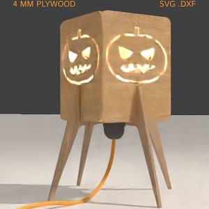 4 mm Halloween Pumpkin Plywood Laser Cut Mood Lamp Digital Download DXF SVG Files Table Lamp Desk Lamp