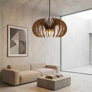3 mm plywood laserskurna pendellampa SVG DXF-filer | Mall för modern träkrona | Glowforge digital nedladdning bild 3