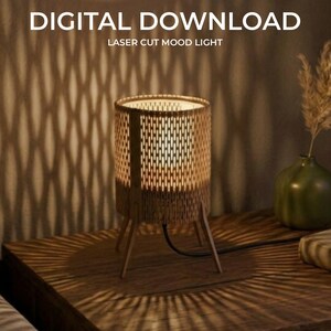 Laser geschnittene Tischlampe Design SVG DXF-Dateien | Stimmungslampe Sperrholz Nachtlicht | Digital Download Holz Lampenschablone 4 mm Sperrholz