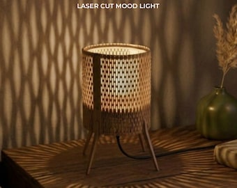 Laser Cut Table Lamp Design SVG DXF Files | Mood Lamp Plywood Night Light | Digital Download Wood Lamp Template 4 mm Plywood
