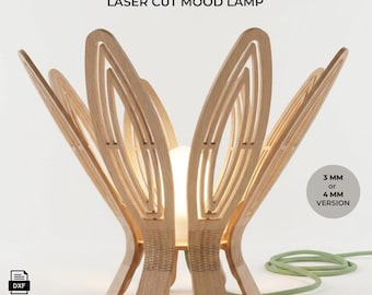 Lámpara de mesa con forma de flor de loto SVG DXF / Archivos de corte láser para madera contrachapada de 3 mm y 4 mm / Luz ambiental moderna y orgánica / Descarga digital vectorial