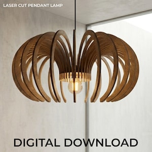 3 mm plywood laserskurna pendellampa SVG DXF-filer | Mall för modern träkrona | Glowforge digital nedladdning bild 1