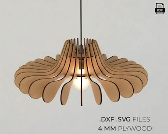 4mm Plywood Laser Cut Lamp SVG DXF, Modern Pendant Light Template for Glowforge, Wooden Chandelier Vector Pattern, Digital Download