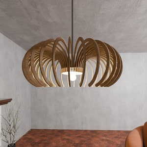 3 mm plywood laserskurna pendellampa SVG DXF-filer | Mall för modern träkrona | Glowforge digital nedladdning bild 4