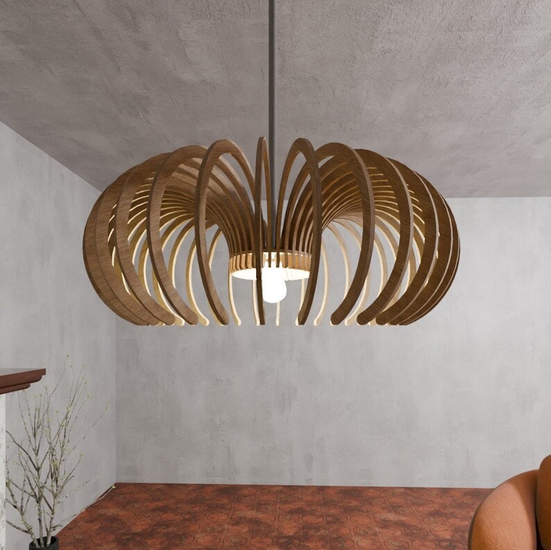 3 mm plywood laserskurna pendellampa SVG DXF-filer | Mall för modern träkrona | Glowforge digital nedladdning bild 4