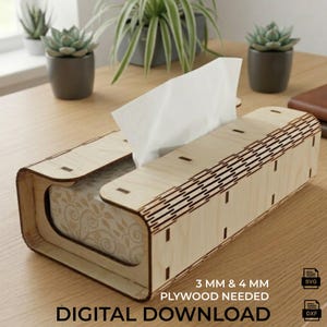 Laser Cut Taschentücherbox Bezug: Modernes Plywood Design (SVG DXF Digitaler Download)