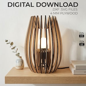 4 mm plywood laserskuren stämningslampa digital nedladdning DXF SVG-filer bordslampa skrivbordslampa