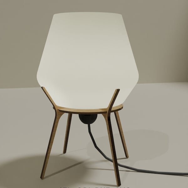 Plywood and 3D Printed Laser Cut Lamp Geometric Minimalist Table Mood Lamp, svg dxf obj stl 3D Print Vector Files Digital Download