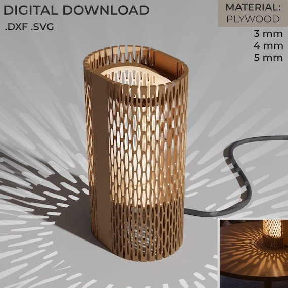 Sperrholz Laser Cut Stimmungslampe 5 mm, 4 mm, 3 mm Digital Download DXF SVG Dateien Tischlampe